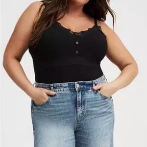 Black Lace-Trim Ribbed Tank